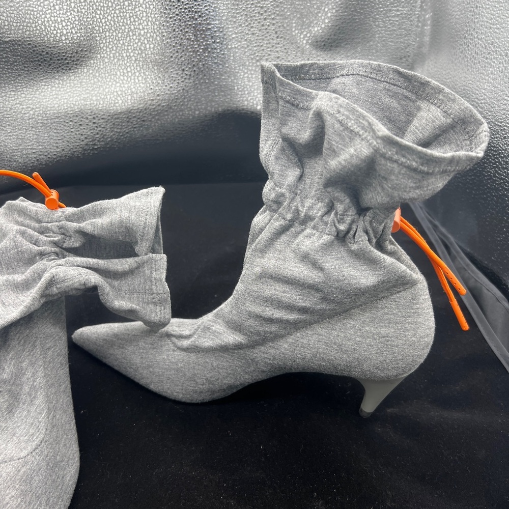 Gray Fabric Ankle Boots with Orange Accents